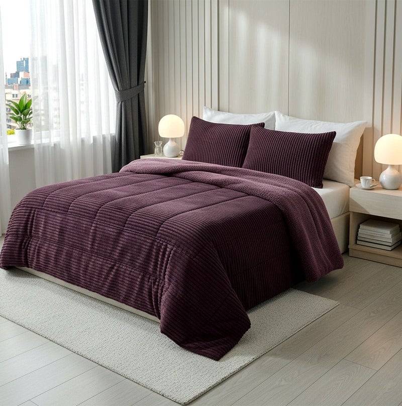 فاميلي بيد لحاف فرو مقلم 3 قطع مقاس 220×240 سم موديل 2403 من فاميلي بد - Image 1